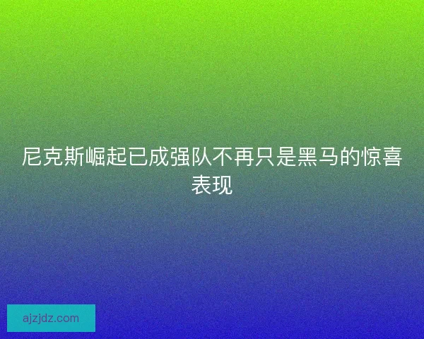 尼克斯崛起已成强队不再只是黑马的惊喜表现